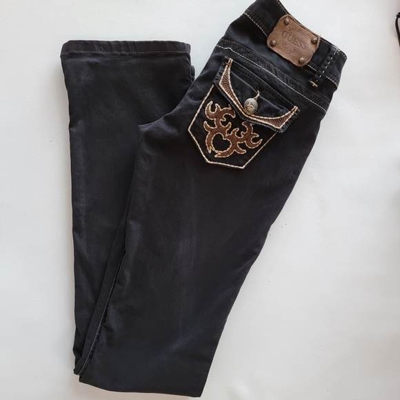 Guess Black Starlet Straight Leg Denim Jeans Size 24 EUC - Picture 2 of 11